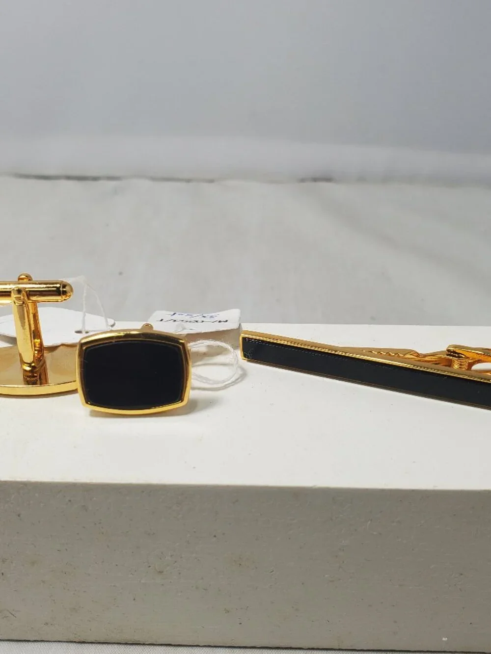 Men's Gold-Tone & Black Formal 3-Piece Set: Tie Slide & Cufflinks